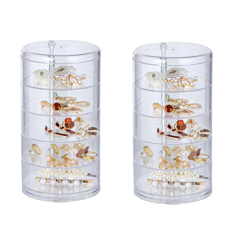 

Five-Layer 360 Degree Rotating Jewelry Storage Box Transparent Jewelry Boxes For Ear Studs Necklaces Bracelets Headbands