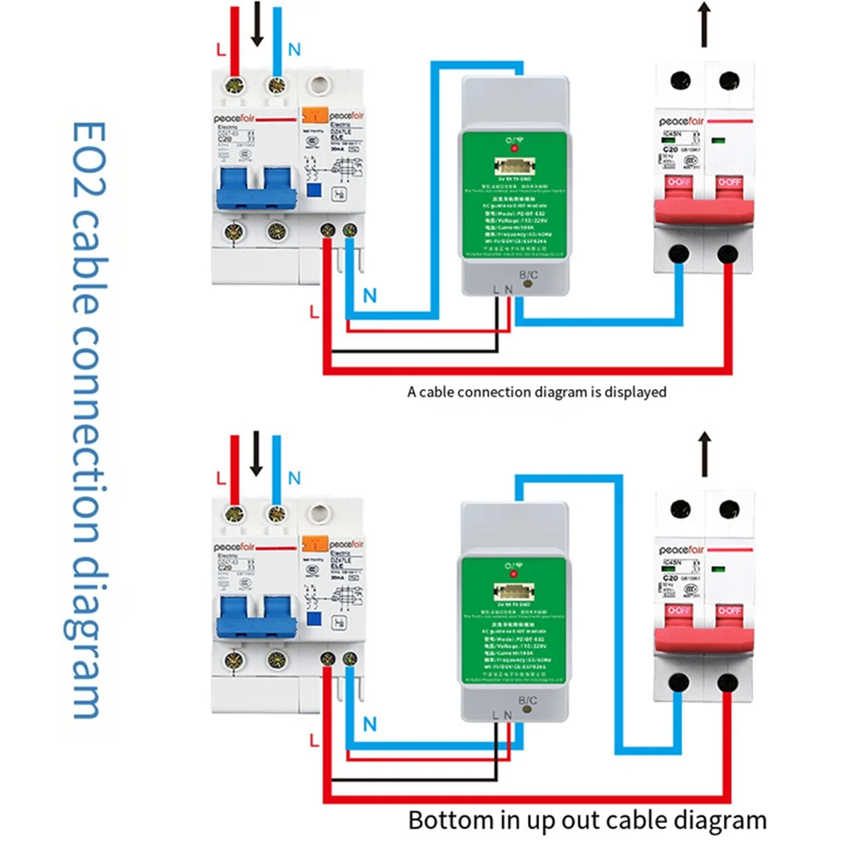 Peacefair PZIOT-E02 AC Single Phase Din Rail Meter Wifi Energy Power Meter Electric Wattmeter Tasmota ESPHome for Home Assistant