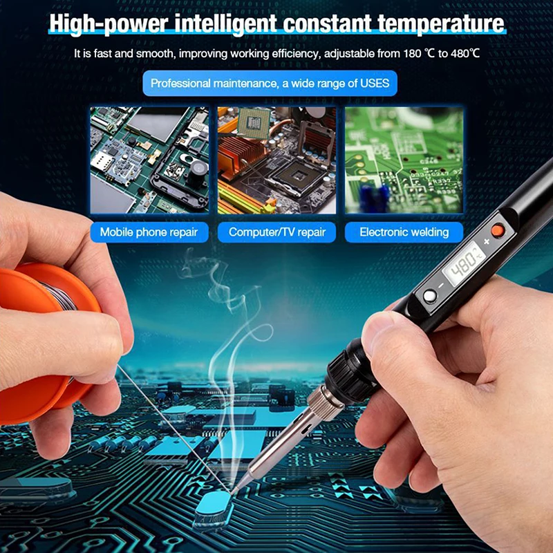 Digital Soldering Iron 80W With ON/OFF Switch Adjustable Temperature LCD Welding Tools Ceramic Heater Soldering Tips