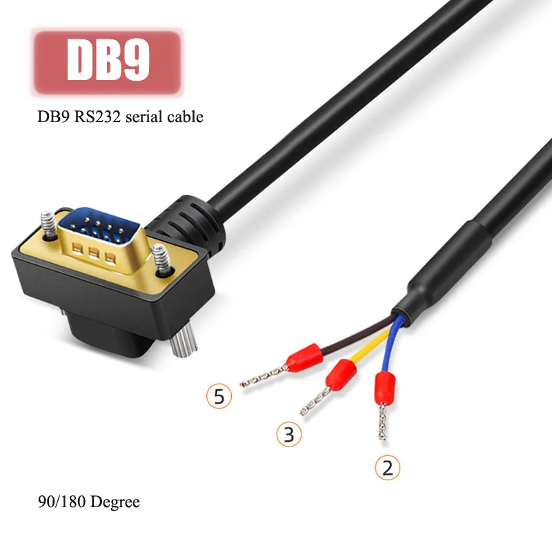 DB9 RS232 Serial Port Line Elbow 90/180 Degree Gold-plated 9Pin Connection Cord with 235 Terminal db9 Data Cable for Computer