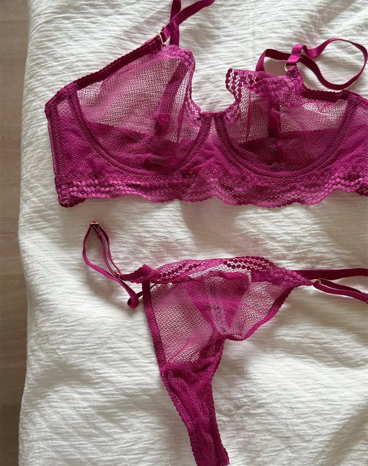 

Embroidery mesh lingerie ultra-thin large breast underwear sexy lace adjustment bra set ladies large szie underwear