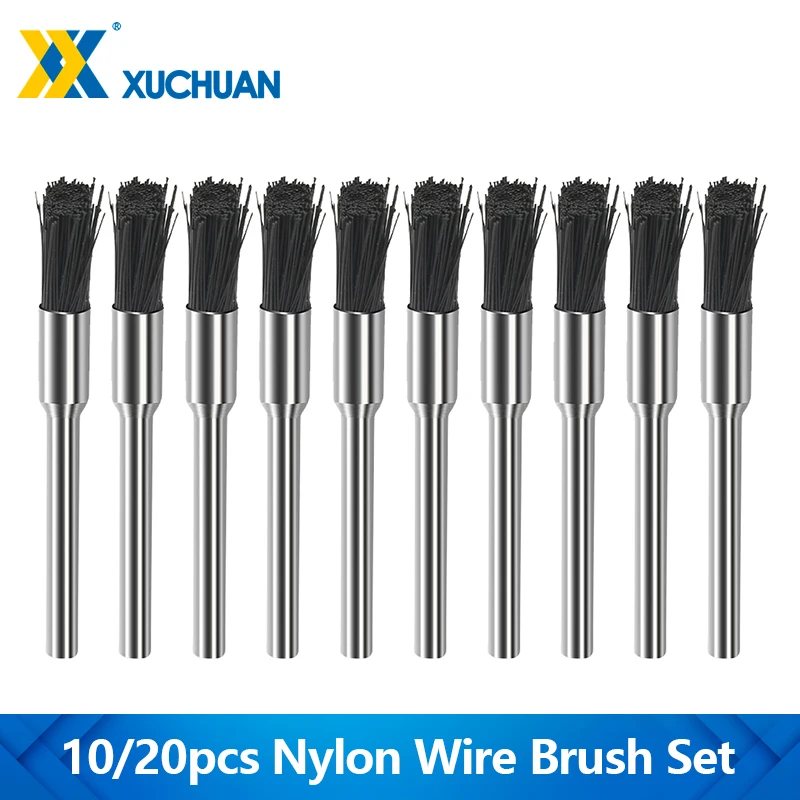 

10/20 шт., набор нейлоновых проволочных щеток, щетка для полировки с хвостовиком 3,0 мм для вращающегося инструмента Dremel, аксессуары для чистки, удаления ржавчины