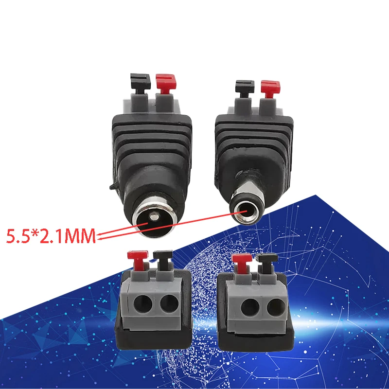 5PCS Solderless press type DC power connector male and female butt plug 12V monitor video 5.5*2.1MM connection terminal