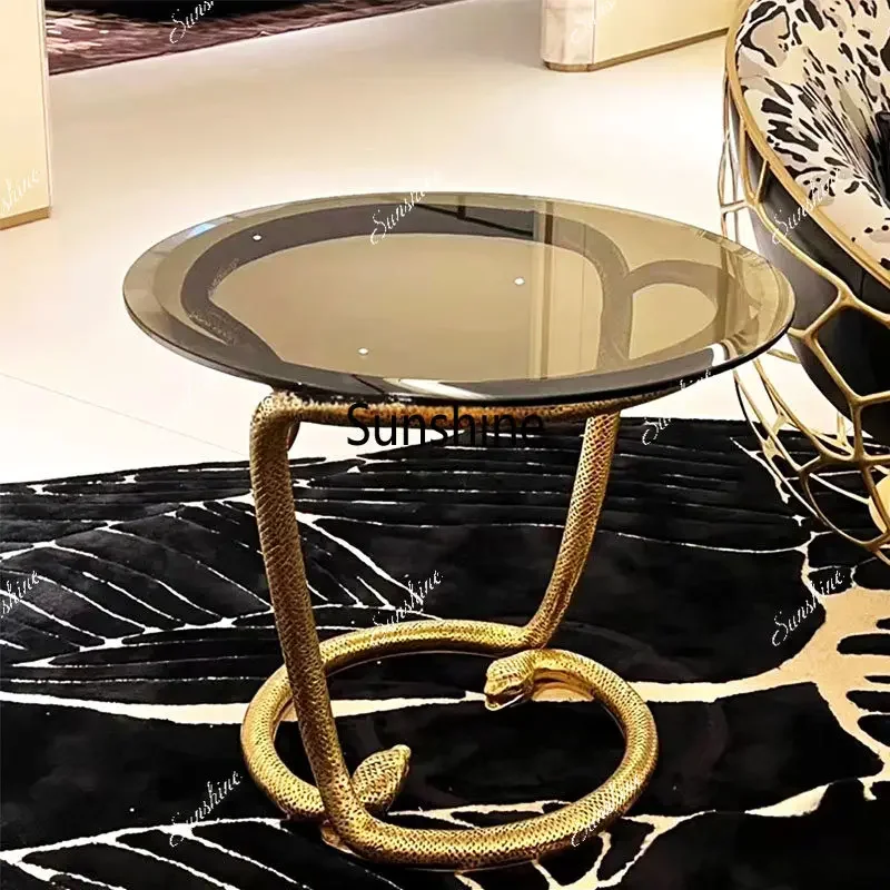 Italian light luxury high sense modern living room home creative pure copper serpentine round corner table