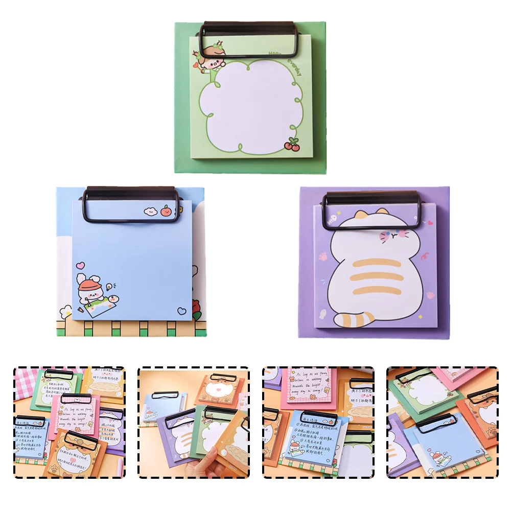 3 Pcs Time Management Notepad Clipboard Memo Pads Cartoon Cute Binder Labeling Stickers