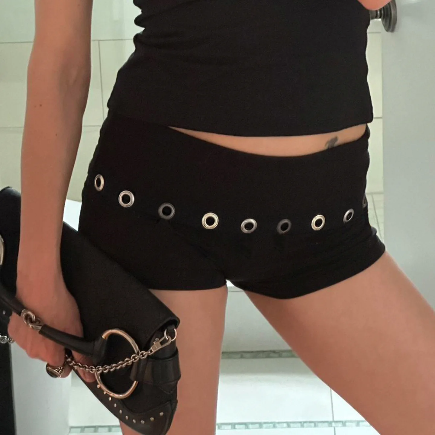 Sexy spice girl wind corns pleated low waist pocket hip shorts small elastic tight slim casual pants children's clothing