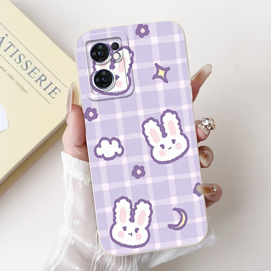 Pour OPPO Reno7 5G CPH2371 mignon lapin chat dessin animé étui pour Oppo Reno 7 5G (global) antichoc souple Silicone coques de téléphone