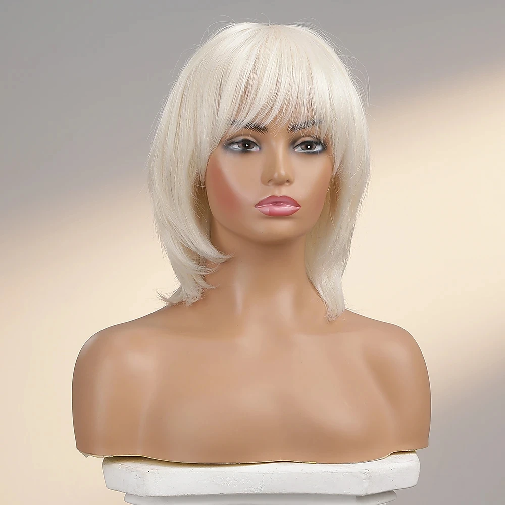 Short Natural Straight Pixie Cut Side Part Layered Haircut Asymmetrical Blonde White Silver synthetic hair wig for women