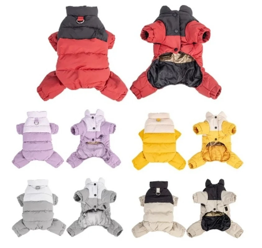 Winter Graphene Windproof Dog Coat Thickened Four-Legged Pet Cotton Jacket Waterproof with Traction Hole for Teddy
