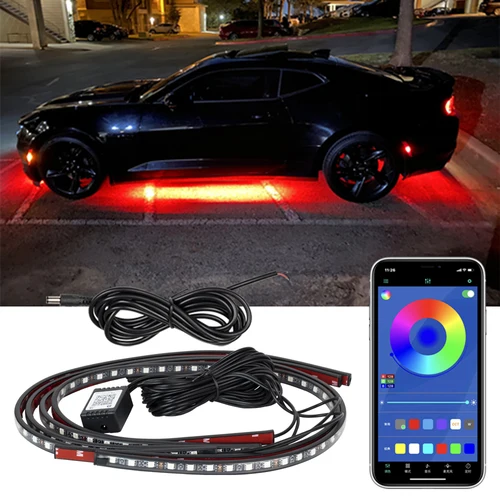 Tira de luces LED Flexible para coche, control remoto por debajo del cuerpo/aplicación, luces de neón RGB, atmósfera ambiental, Lámpara decorativa automática
