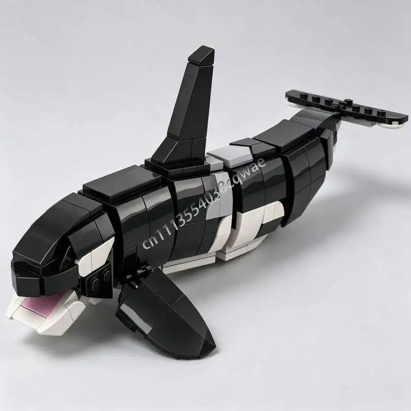 239PCS Black White Orca Whale MOC Model Custom Puzzle DIY Creative Assembly Building Blocks Marine Animal Educational Toy Gift