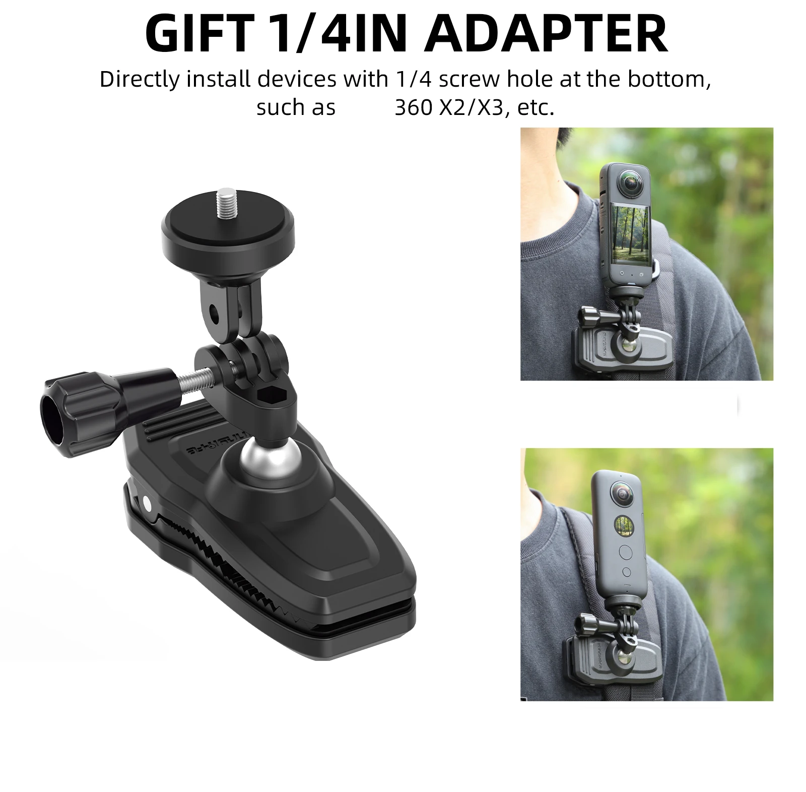 

For Insta360 GO3 Action4 Universal Magnetic Mount 360 Degree GoP 12 Sports Camera Backpack Clip