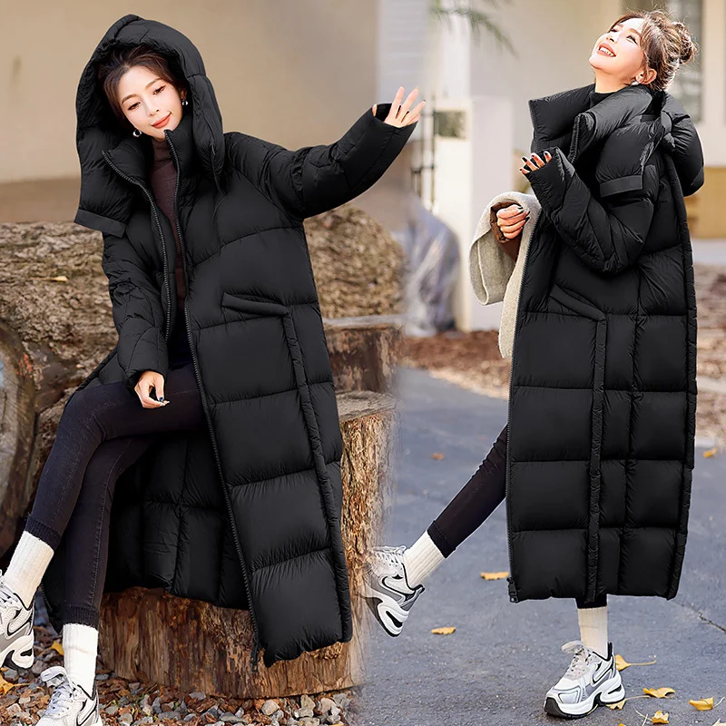 Long Hooded Puffy Down Jacket for Women, Warm Parkas, Thick Outerwear, Korean Coats, Female Winter Coat, New Fashion, 2024