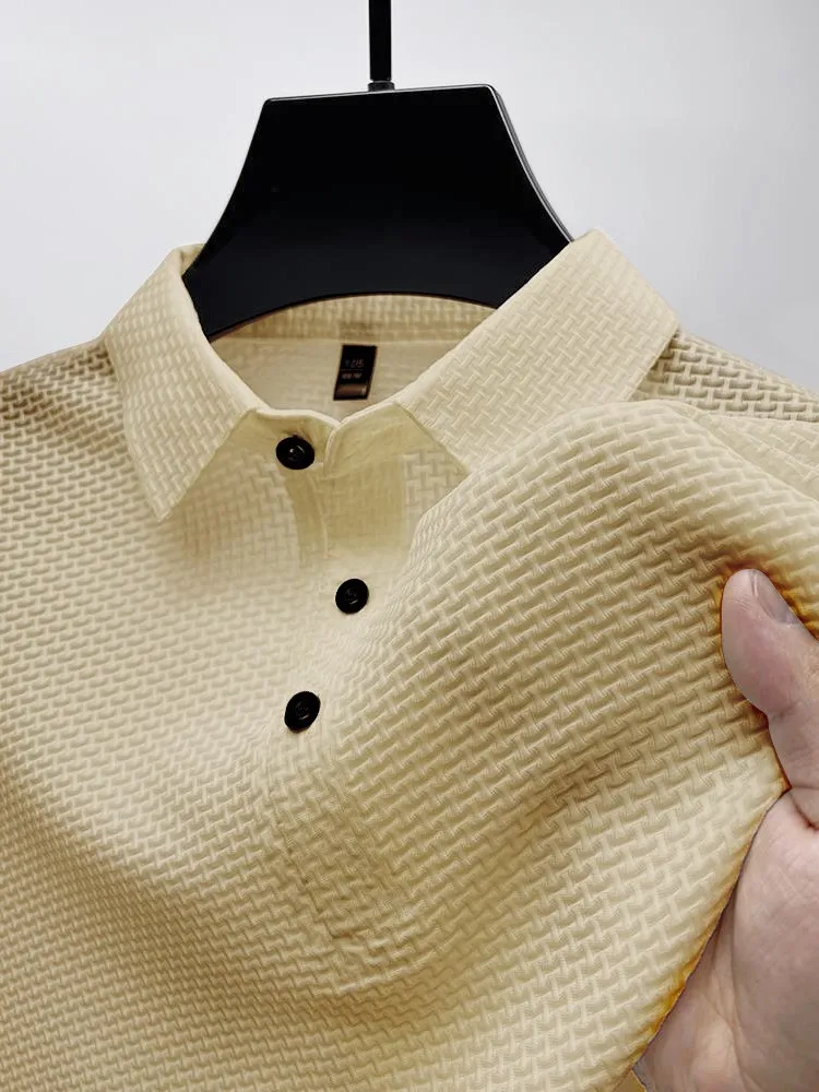 Summer T Shirt Mesh Ice Silk Cool down Breathable Short Sleeve Men Shirt Collar White Polo Shirt Half Sleeve Casual Men Clothing
