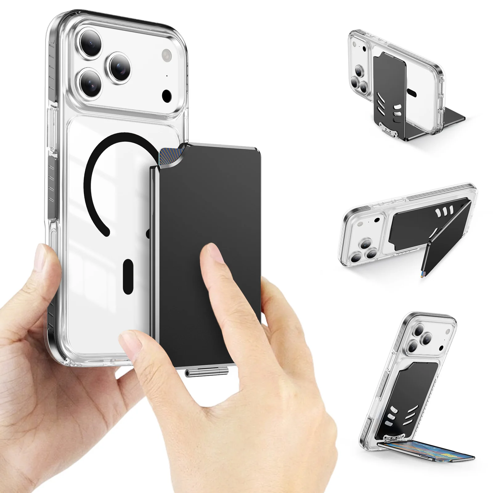 

Metal Magnetic Wallet Card Phone Holder For iPhone 17 16 Samsung S26 Universal Wallet Socket Card Slots Cover Sleeve Phone Stand