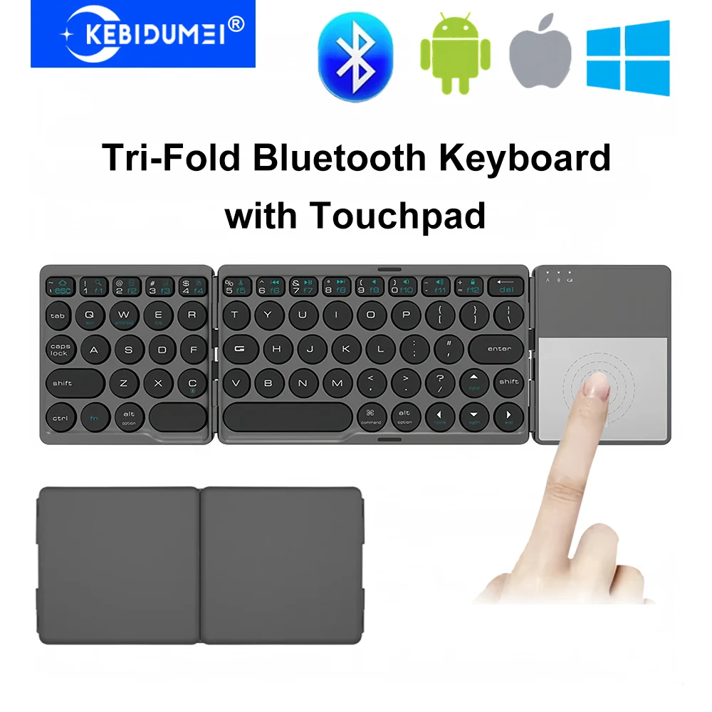 

Трехскладная клавиатура с сенсорной панелью Bluetooth-клавиатура Мини-клавиатура Перезаряжаемая беспроводная клавиатура для планшетов Android Windows