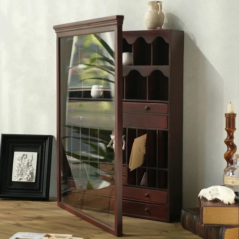 Figure Display Cabinet Desktop Transparent Acrylic Dustproof Medieval Rare Cabinet Solid Wood Blind Box Display Cabinet