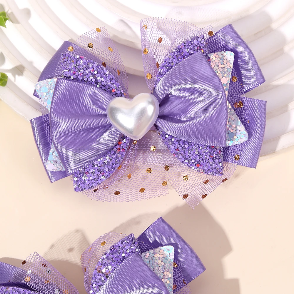 2 قطعة مقاطع الشعر القوس الشيفون العصرية للفتيات شبكة نقطة دبابيس الشعر بريق ثلاثة الطبقات Bownot باريت الأطفال أغطية الرأس اكسسوارات #5