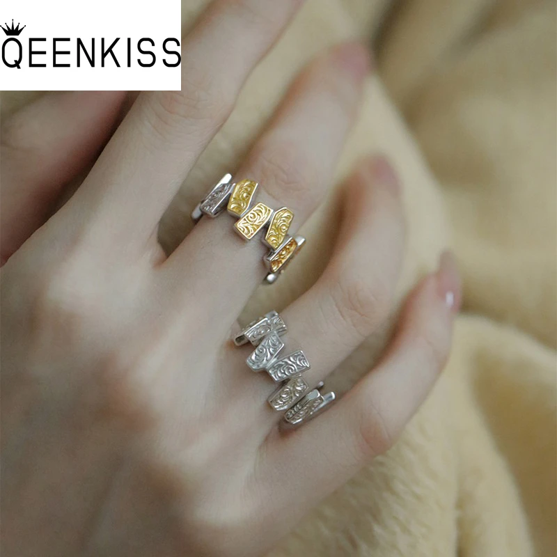 

QEENKISS 925 Sterling Silver Ring for Women Men Vintage Adjustable Tang Grass Ring Fine Jewelries Wholesale Party Gift RG6932