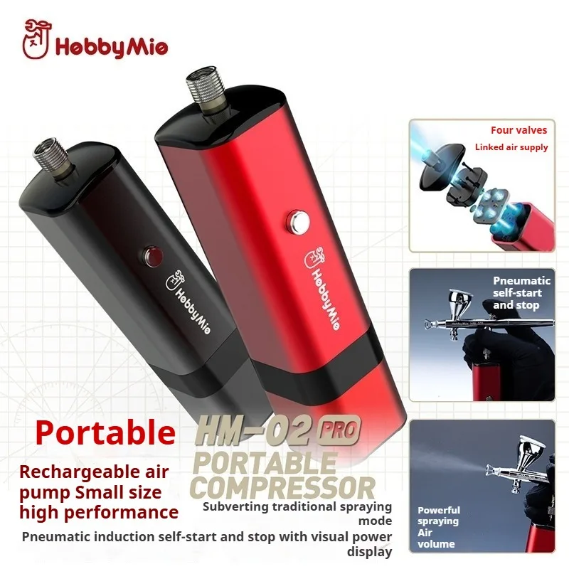 

HobbyMio HM-02PRO Rechargeable Air Compressor Airbrush Kit Auto-stop Portable Pump for Gundam Scale Model Painting Nail Art Cake
