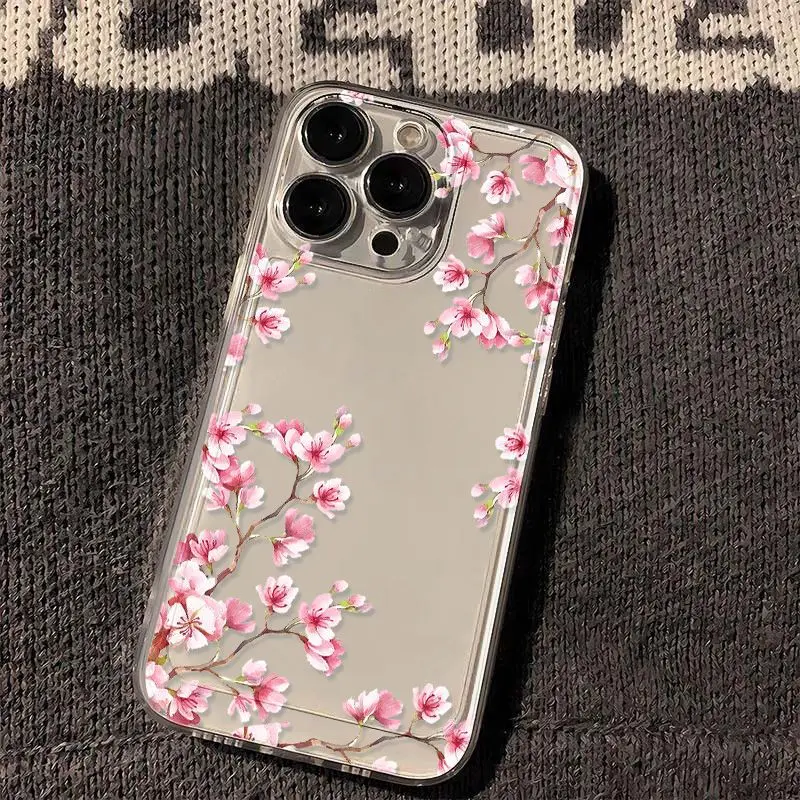 Kirschblüten-Handyhüllen für iPhone 16 15 14 13 12 11 Pro Max XR 8 7 Plus 13 12 Mini weiche transparente Abdeckung
