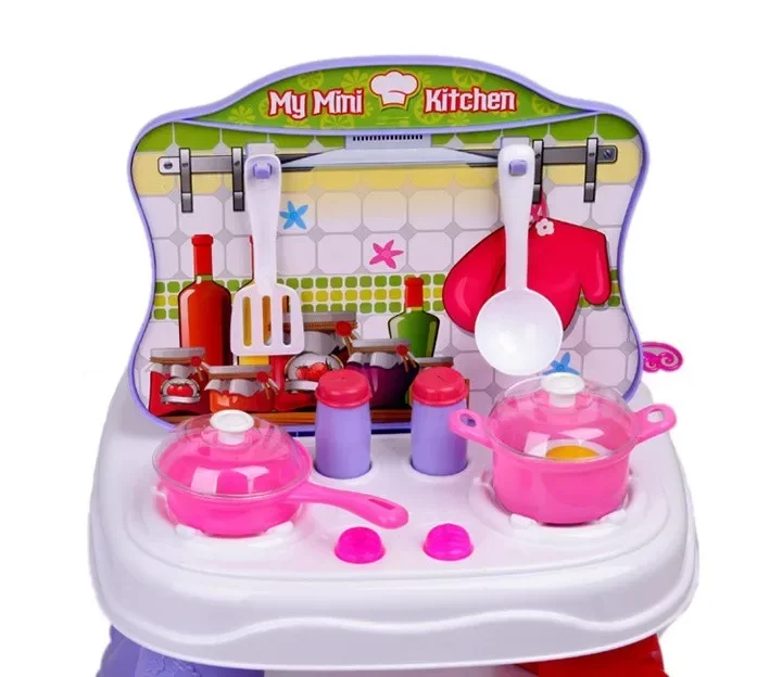 [Funny] Play house toys 2 IN 1 Kitchen set & Dresser mirror/Hair dryer/comb/Hair spray/pan/spoon/kitchen items toys girl gift