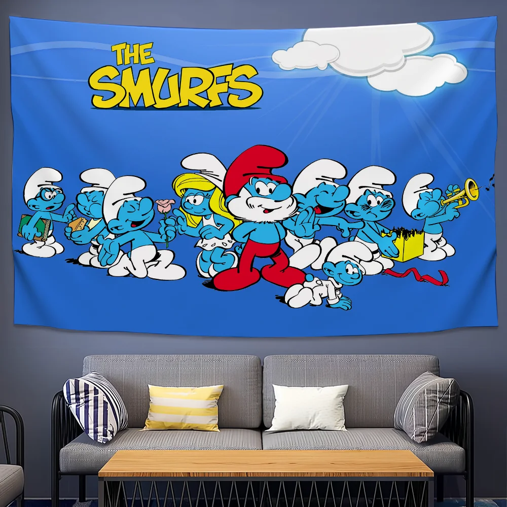 flag For Decoration Outdoor Picnic Q Cute S-Smurfs Party Art Hanging Home The Camping Cartoon Party Banner