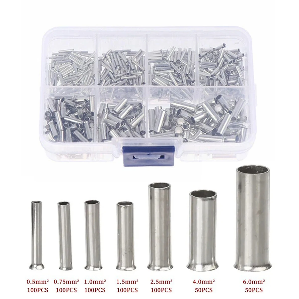 

600Pcs 0.5mm2-6.0mm2 Uninsulated Copper Terminal Ferrules Cord End Electrical Cable Crimp Terminals Electrical Wire Connection