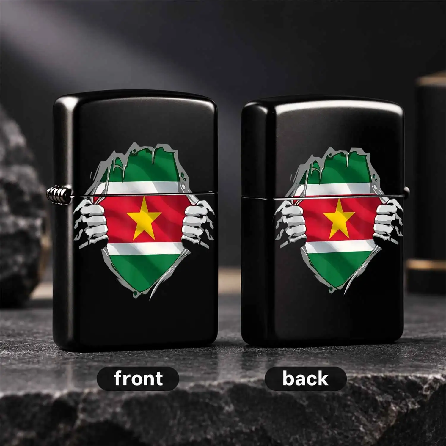 Suriname Flag Themed Creative Ripped Style Portable Lighter, Suitable For Daily Gathering, Camping, Business Trip And All Scenarios, Stylish Practical Carry-On Item, Nice Unique Memorial Gift For Your Friends And Hobby  A Humorous And Inter