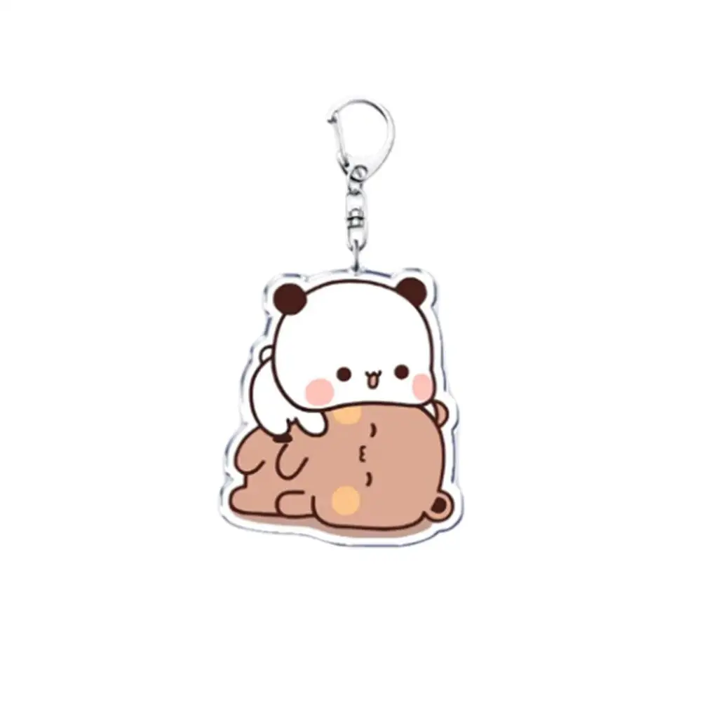 Cute Bubu Dudu White Grey Couple Kiss Bear Acrylic Keychain Ring for Accessories Bag Pendant Key Chain Jewelry Fans Lovers Gifts