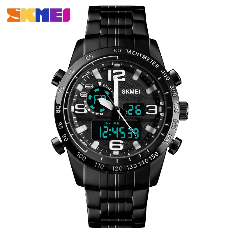 Skmei модные деловые мужские многофункциональные часы с стальным ремешком электронные часы