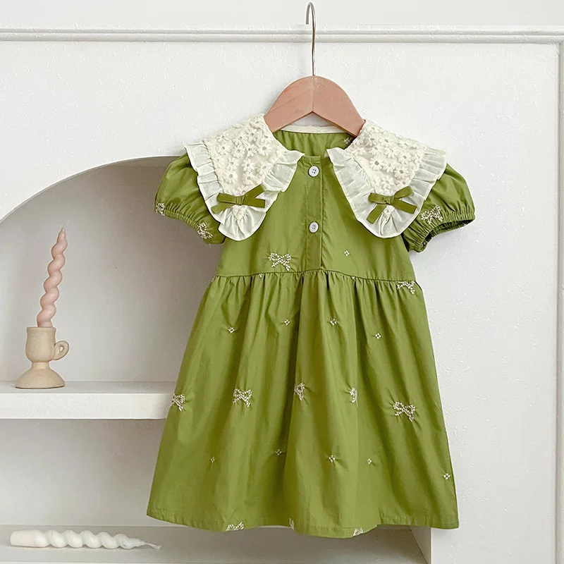 

Girls Dress Summer Short-sleeved Dresses for Kids Embroidered Children Costume Toddler Party Casual Clothes Baby Outfits
