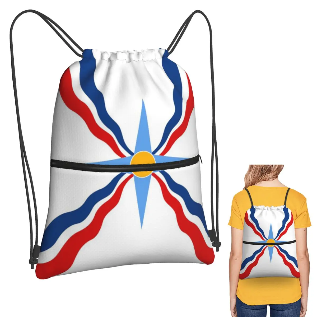 

Luxury Assyrian Suryoyo Flag Backpacks Multi-function Drawstring Bags Sports Bag Book Bags for Travel School