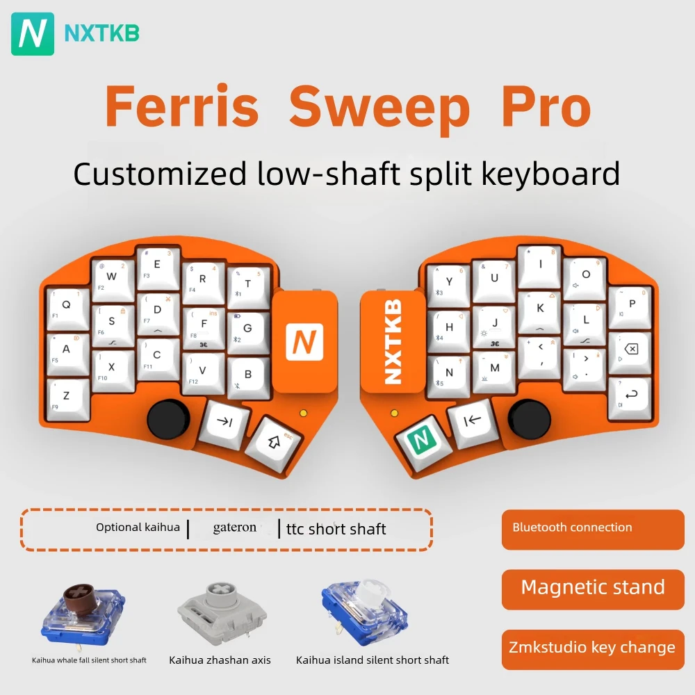 Ferris Sweep Pro Low Profile Bluetooth Split Keyboard Customized Hot Swap Dual-Mode Wireless 34 Keys 2000mAh Accessories Gift