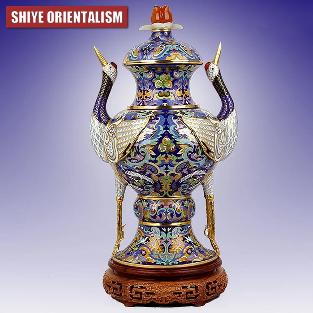 SHIYE ORIENTALISMO Jarrón cloisonné Un grupo de deseos de cumpleaños inmortales Cuerpo de cobre Cloisonn é Esmalte Regalo Artesanía H 42 D 20 mm