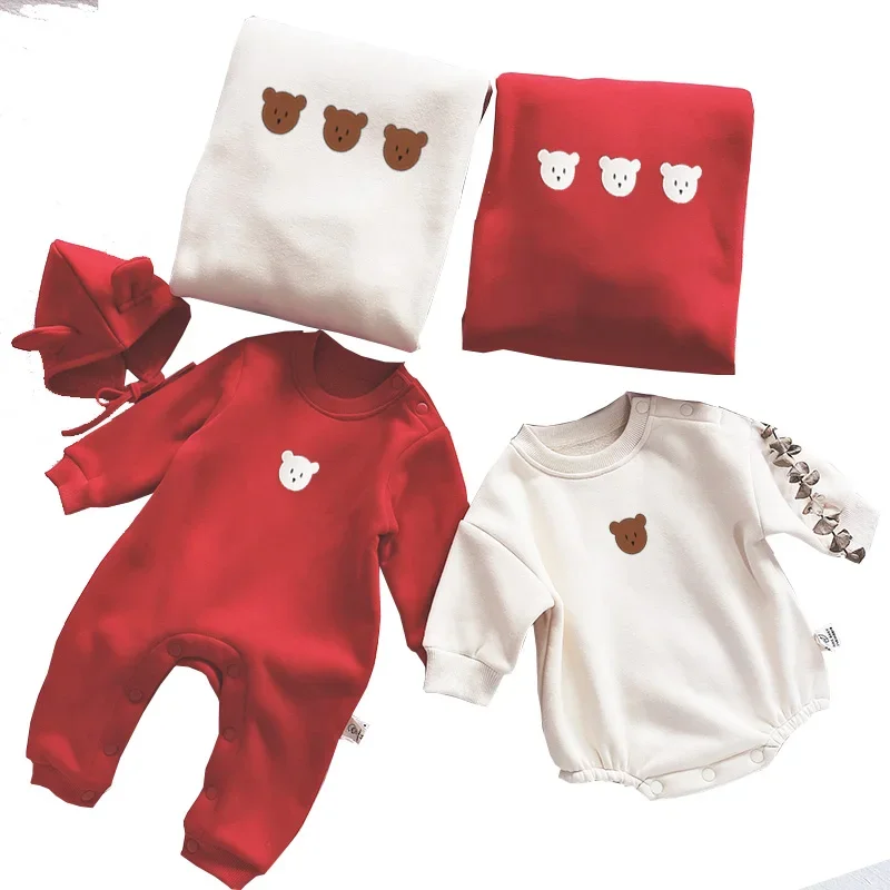 Baby jumpsuit family of threeparent-child foreign style sweatshirt mother and son autumn and winter little bear head