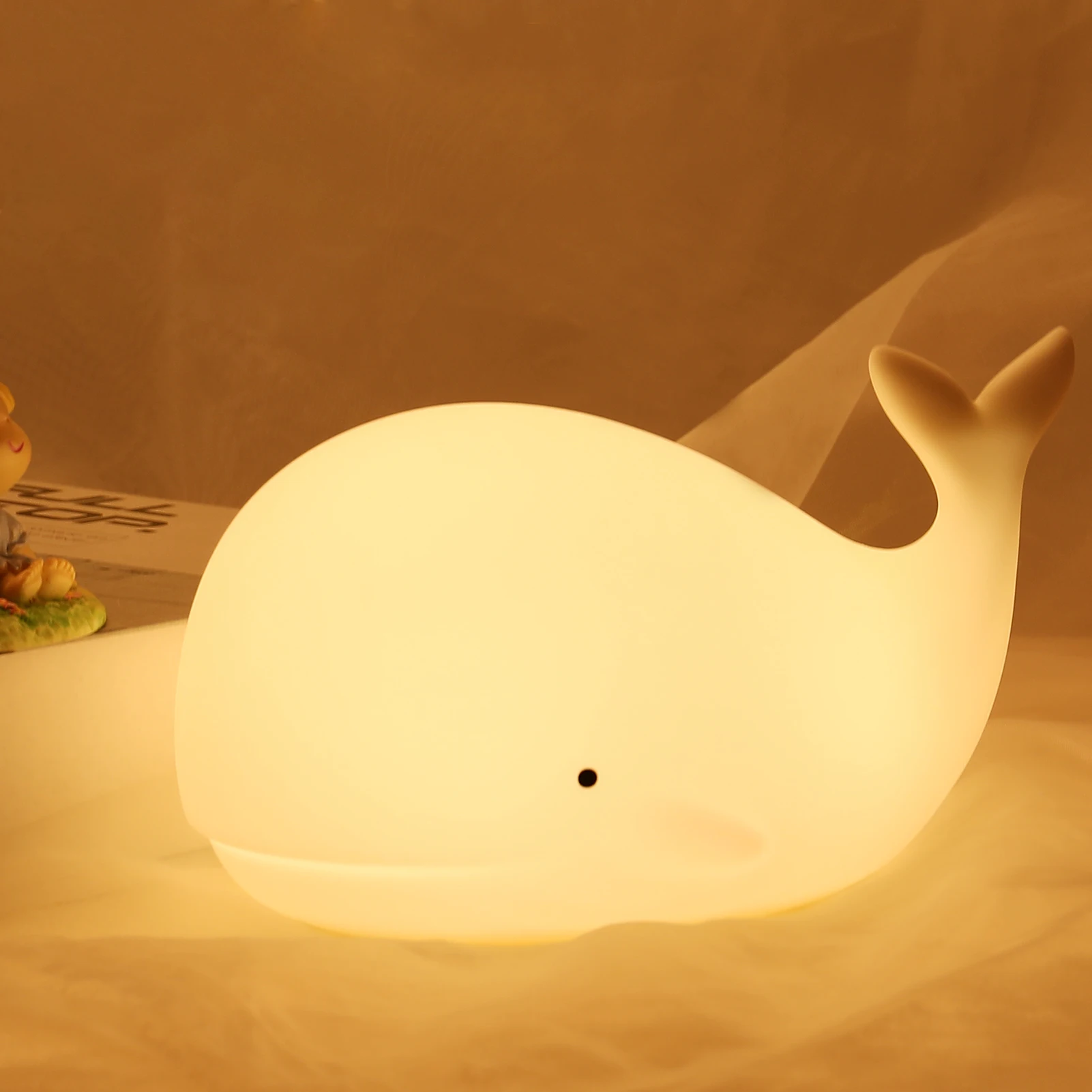 Cute Whale Night Light 7-color Silicone Usb Rechargeable Nightlights Room Decorations Table Lamp Toys for Children Baby Kids