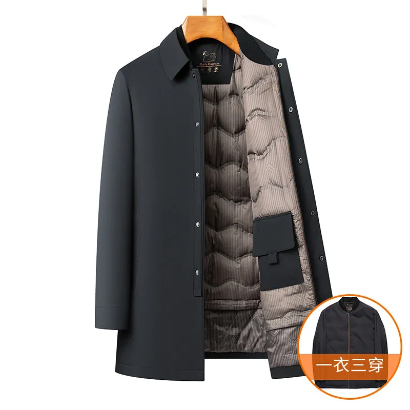 2024 Winter New Middle aged Collar Down Jacket with Detachable Inner Tank and Thickened Velvet for Warmth, Down Content of 90%