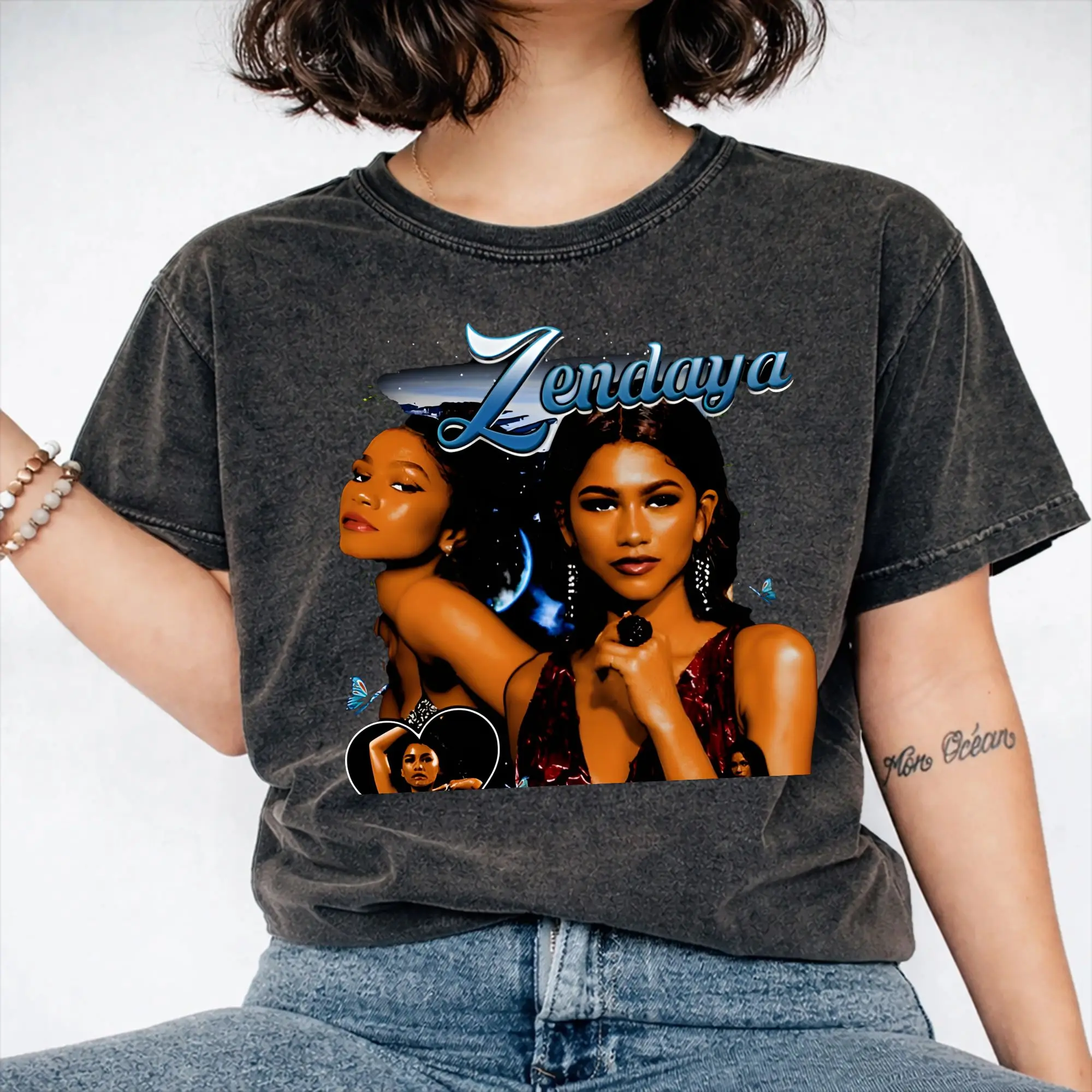 Ruby Rue Zendaya T Shirts Hip Hop Washed Cotton Oversize T-Shirts  Vintage for Men Women Streetwear Summer Tees