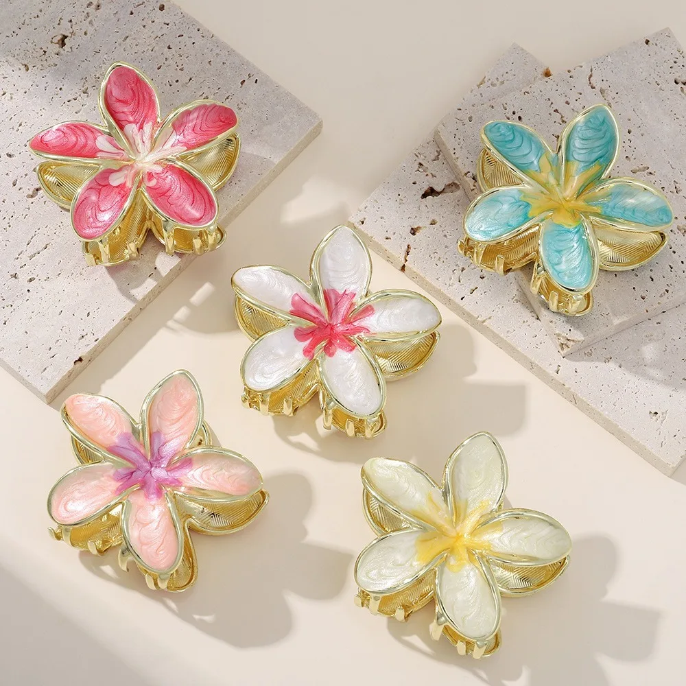 

1/3Pcs Alloy Hawaiian Flower Clips Oil Dropping Hair Accessories Gradient Flower Hair Clip Eggflower Claw Clip Hairstyles