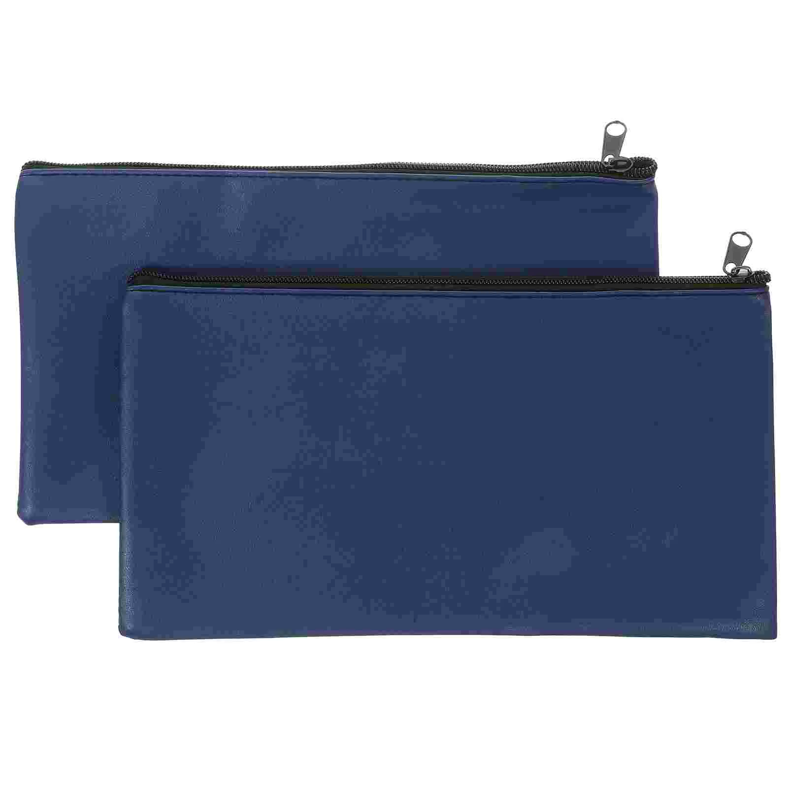 

2 Pcs Pu Bill Bag Deposit Storage 2pcs Packed Navy Blue Bags Girl with Zipper for Envelopes