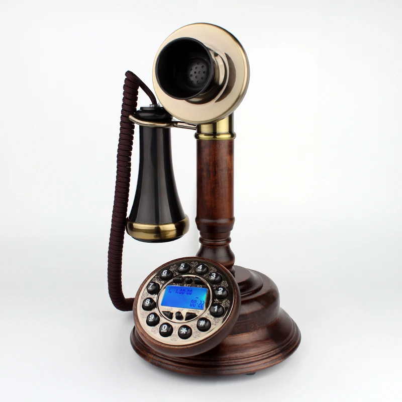 Solid Wood Antique Old Telephone Retro Home Fashion Creative Wired Fixed Phone Nostalgic Landline Digital Button And Rotary Dial