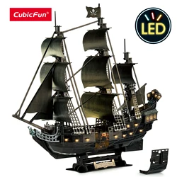 CubicFun 3D Puzzle for Adults LED Pirate Ship, Large Queen Anne's Revenge Desk Puzzles, DIY Model Building Kits Toys For Teens