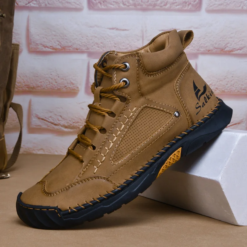 

Men's Ankle Boots Luxury Handmade Leather Boots Fashion Casual High-Top Boots High Quality Men Sneakers Big Size48 Botas Hombre