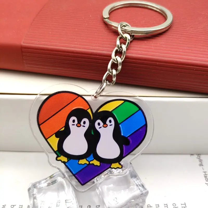 Fashionable Penguin Love Keychain Cute Rainbow Animal Acrylic Keychain Couple Accessory Gift