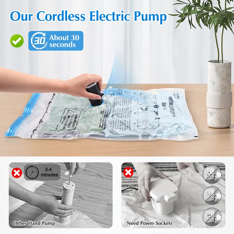 Travel Vacuum Storage Bags with Cordless Electric Pump 8-18Pc Space Saver Bag for Clothes Comforter Blanket Compressed Organizer