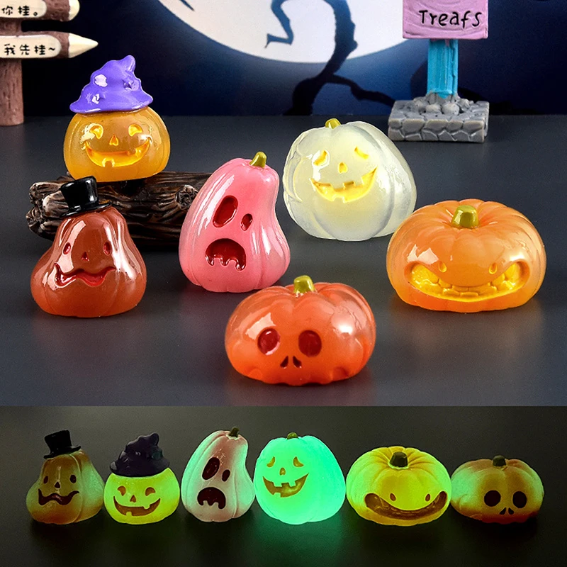 Cute Halloween Luminous Pumpkin Desktop Ornament Car Home Decor Room Decor Landscape Craft The Dollhouse Ornaments Accessories