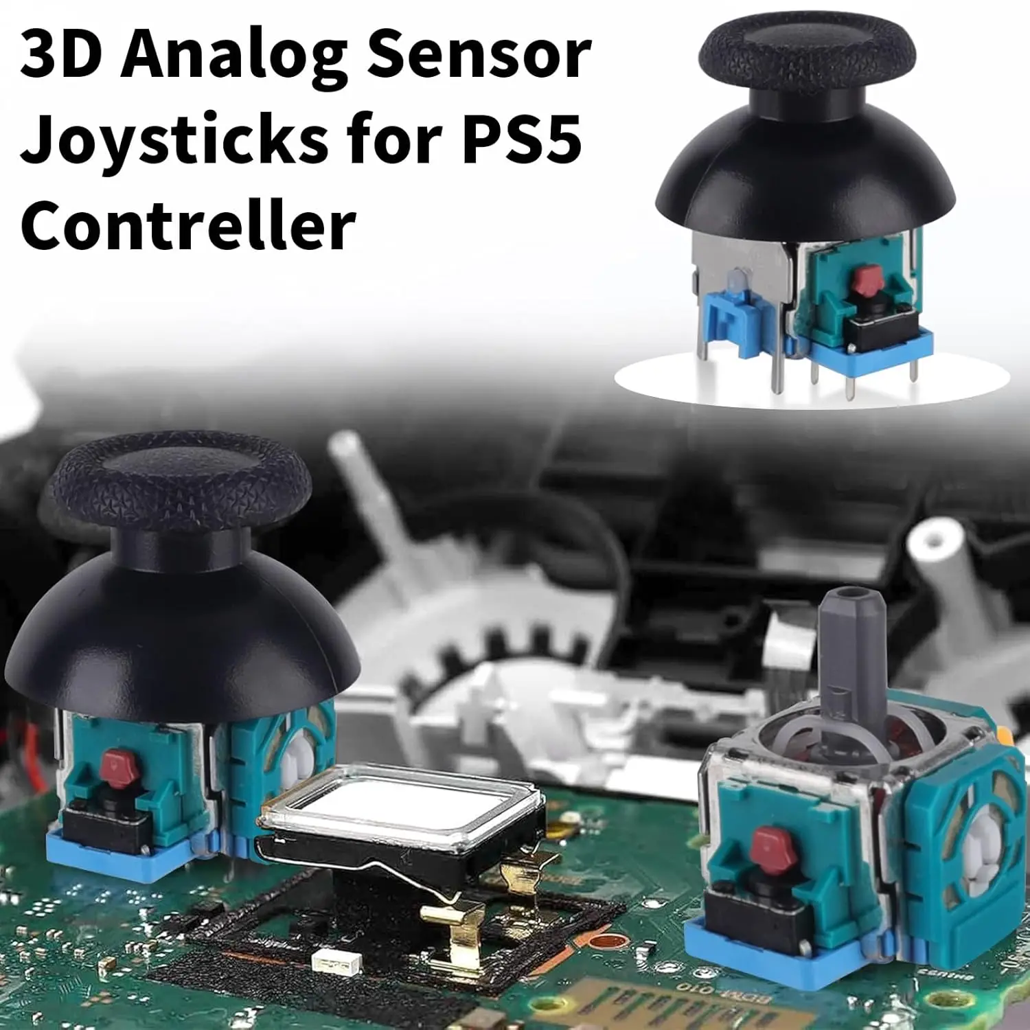 Joysticks Replacement for PS5 Controller 3D Analog Sensor Joysticks Module with Thumbsticks Cap and Potentiometer Repair Kit