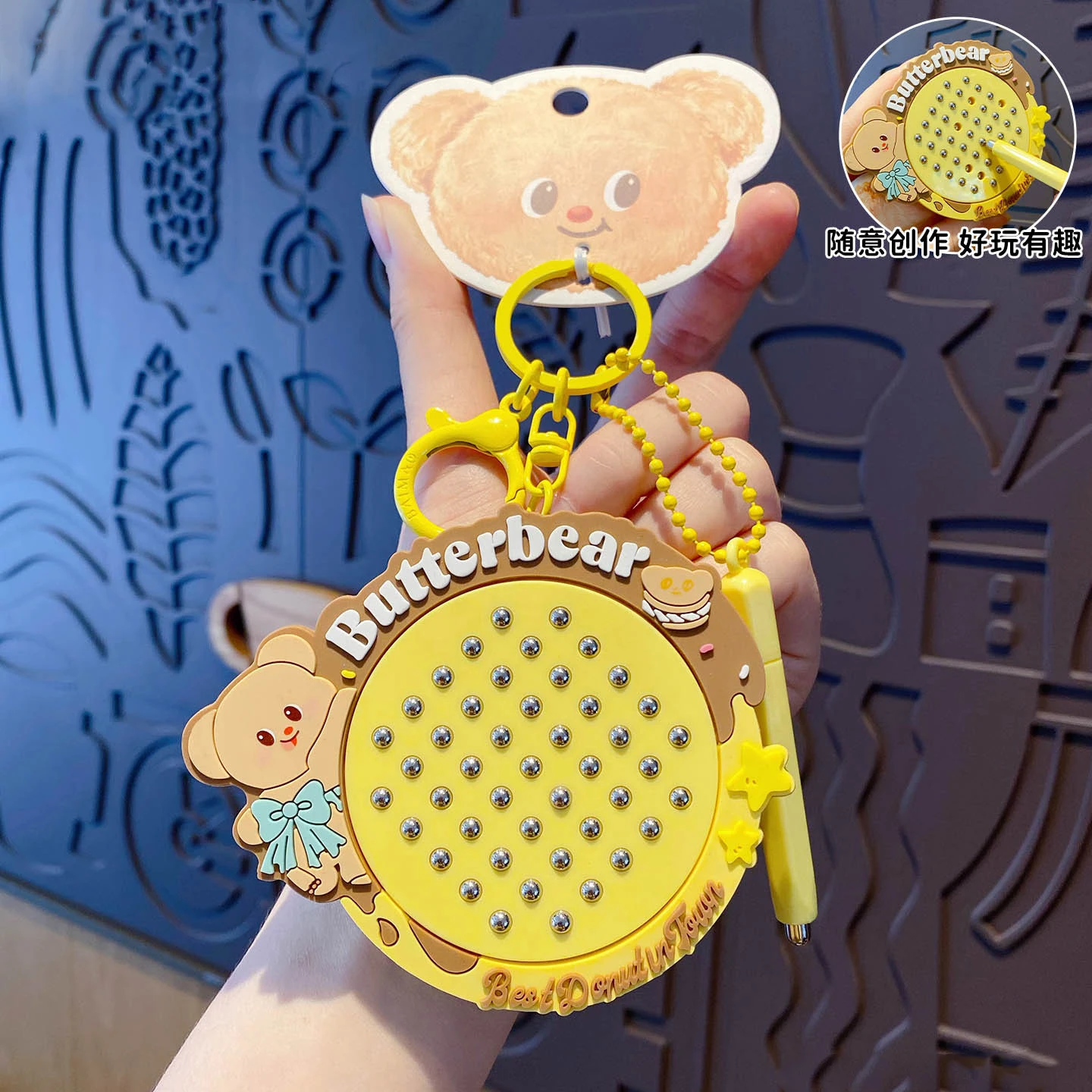 Cute Butter Bear Keychain Bag Accessories Fun Steel Ball Magnetic Drawing Board Erasable Decompression Keyring Cool Kids Keyring