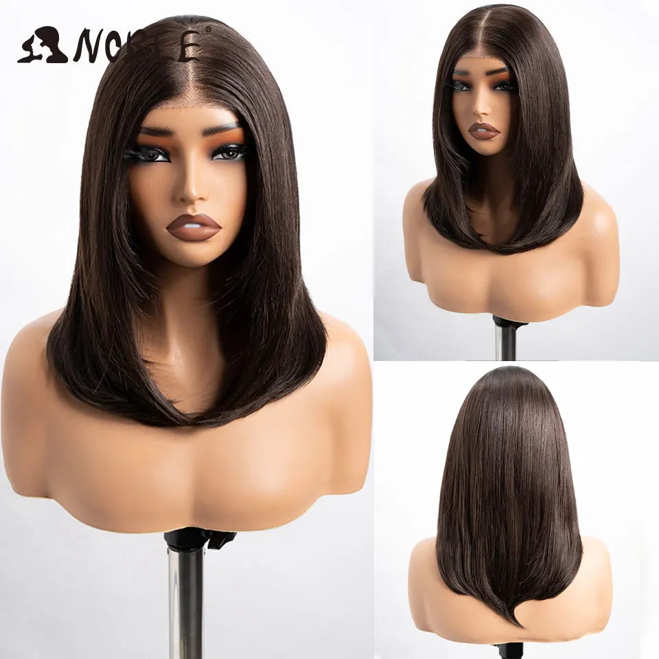 NOBLE 16 Zoll 6x4 Lace-Front-Perücke aus Kunsthaar, Ombre Aschblond mit dunklem Ansatz, hitzebeständige Faser, klebefreie Perücke für Damen – Detail 11